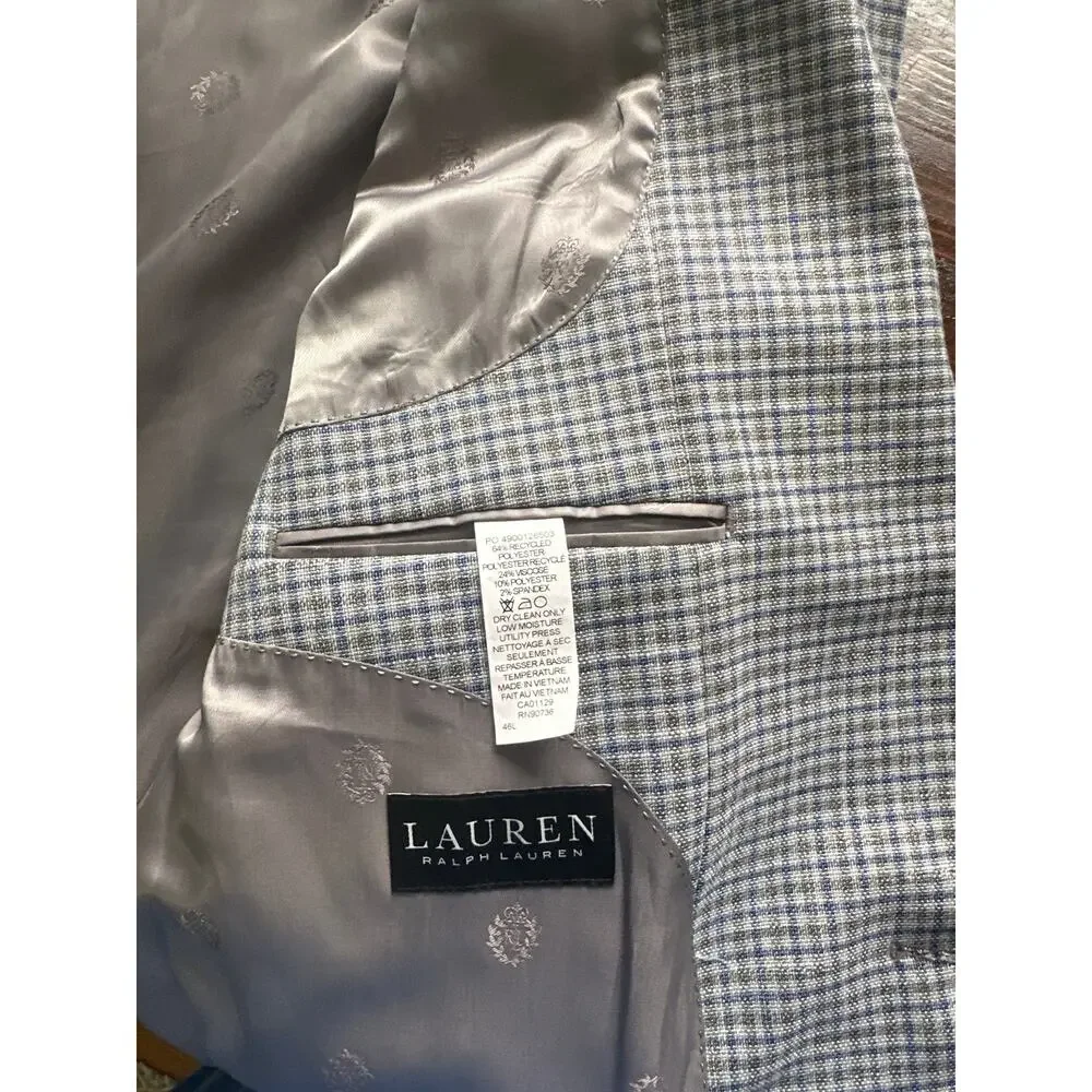 Ralph Lauren Black Label Blue Grey Plaid Sports Coat Blazer 46L